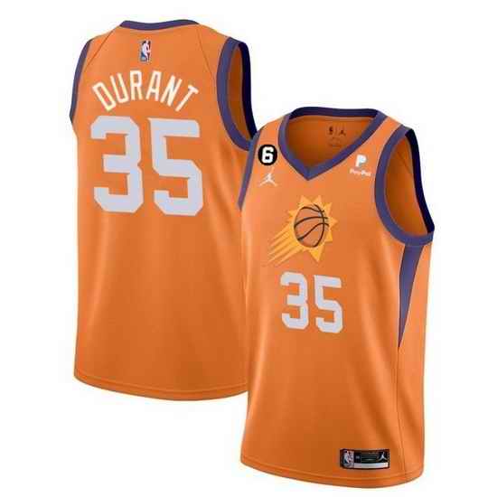 Men Phoenix Suns 35 Kevin Durant Orange With NO 6 Patch Statement Edition Stitched Basketball Jersey
